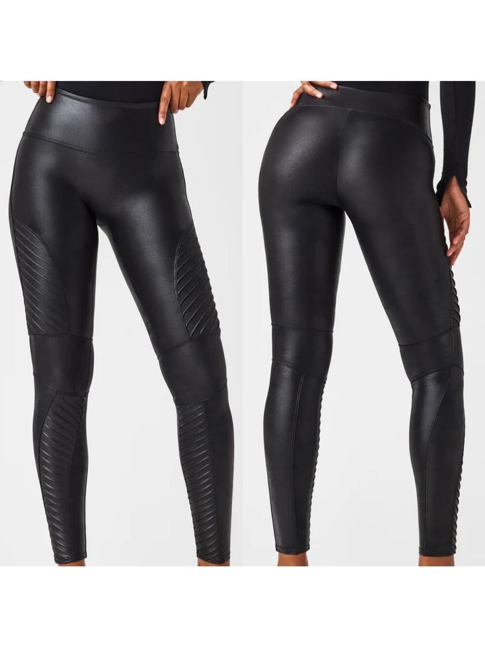 Spanx Faux Leather Moto Leggings Tights In Very Black Ankle Length Size Large